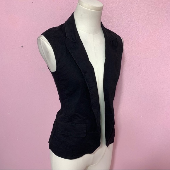 Theory Black Linen Blend Open Front Vest 00 - Picture 2 of 11